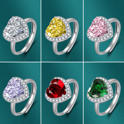 Fashion Heart-shaped Zircon Copper Ring Female Diamond Jewelry