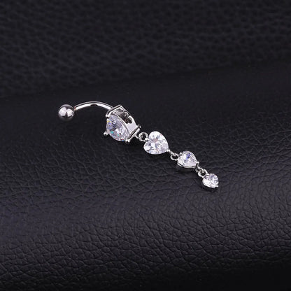 Fashion Heart Stainless Steel Inlaid Zircon Belly Ring