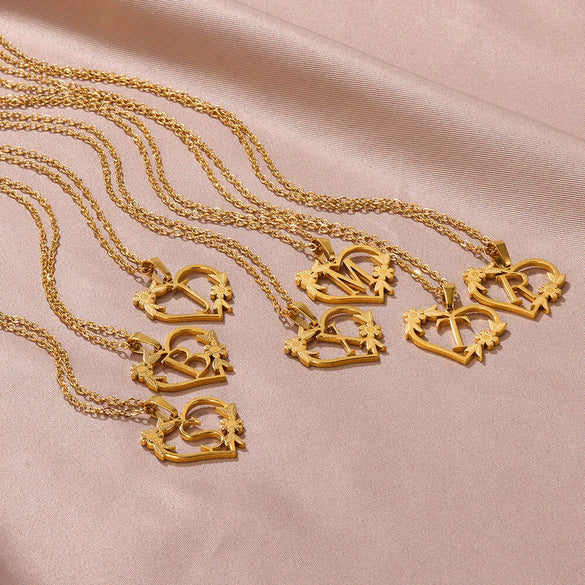 Fashion Heartshaped Hollow English Letter Stainless Steel Necklace With Electroplating Treatment