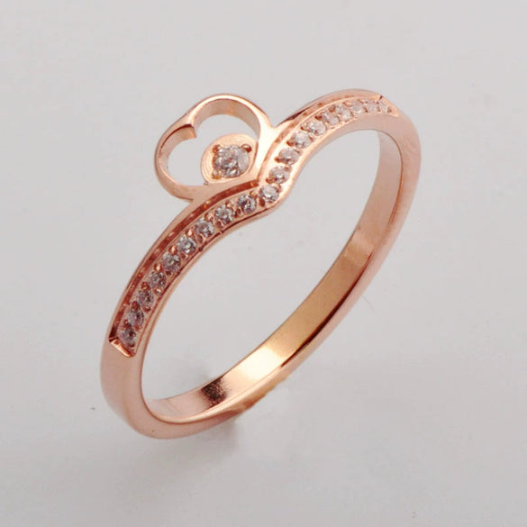 Fashion Heartshaped Titanium Steel Ring With Wave Pattern And Electroplating Treatment