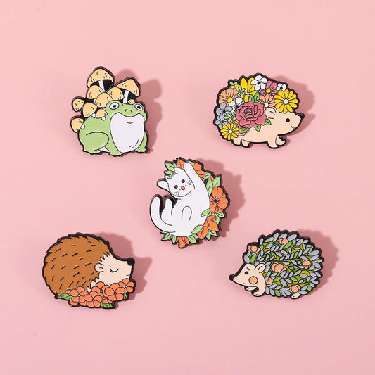 Fashion Hedgehog Cat Frog Alloy Enamel Unisex Brooches