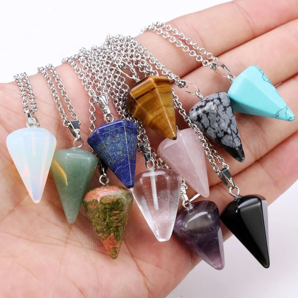 Fashion Hexagonal Cone Natural Stone Pendant Necklace 1 Piece