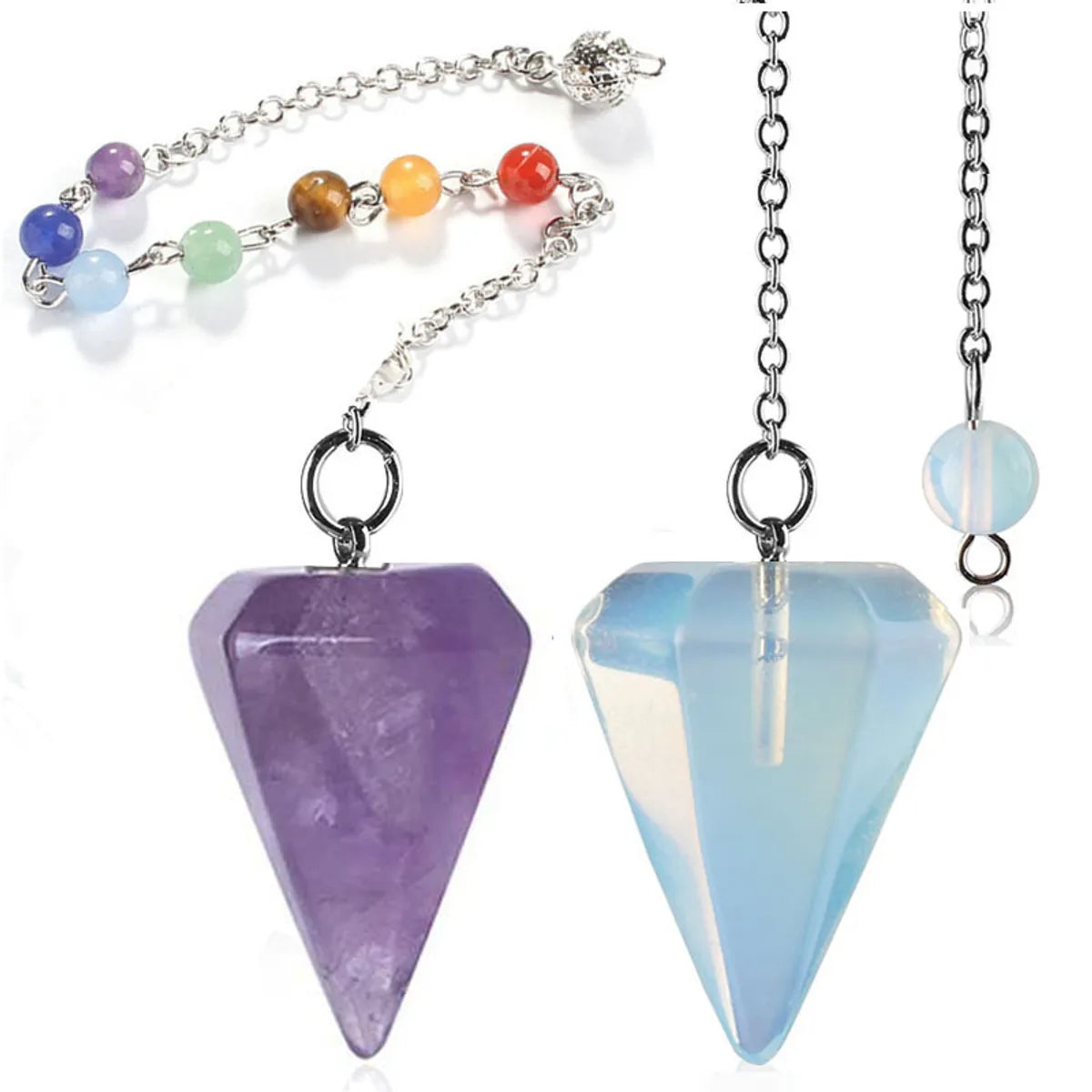 Fashion Hexagonal Pyramid Stone Beaded Pendant Necklace 1 Piece