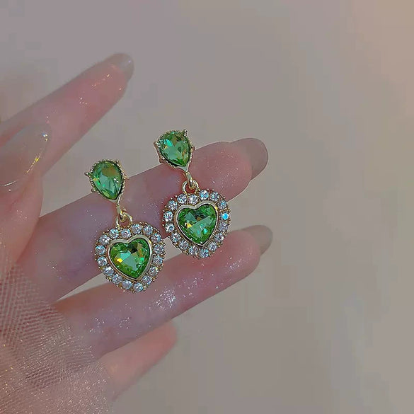 Fashion High End Female Alloy Earrings With Heart Shaped Design And Diamond Accents