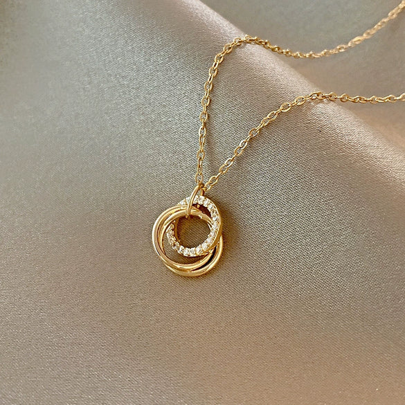 Fashion High End Female Copper And Stainless Steel Geometric Micro Inlaid Zircon Clavicle Necklace