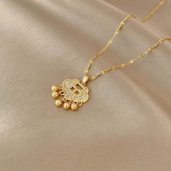 Fashion High End Female Copper And Stainless Steel Geometric Micro Inlaid Zircon Clavicle Necklace
