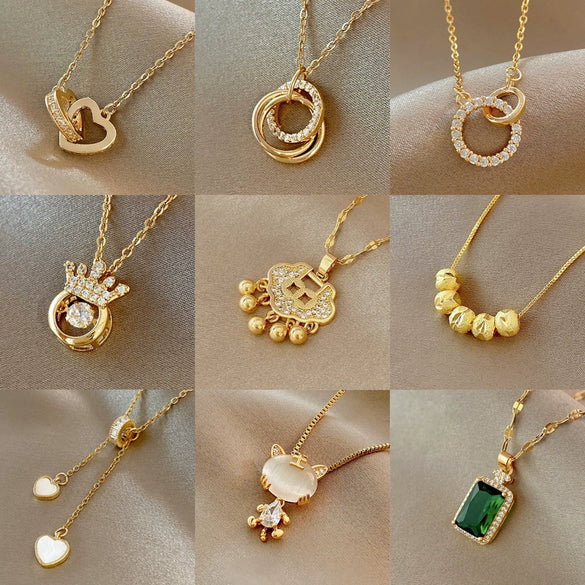 Fashion High End Female Copper And Stainless Steel Geometric Micro Inlaid Zircon Clavicle Necklace