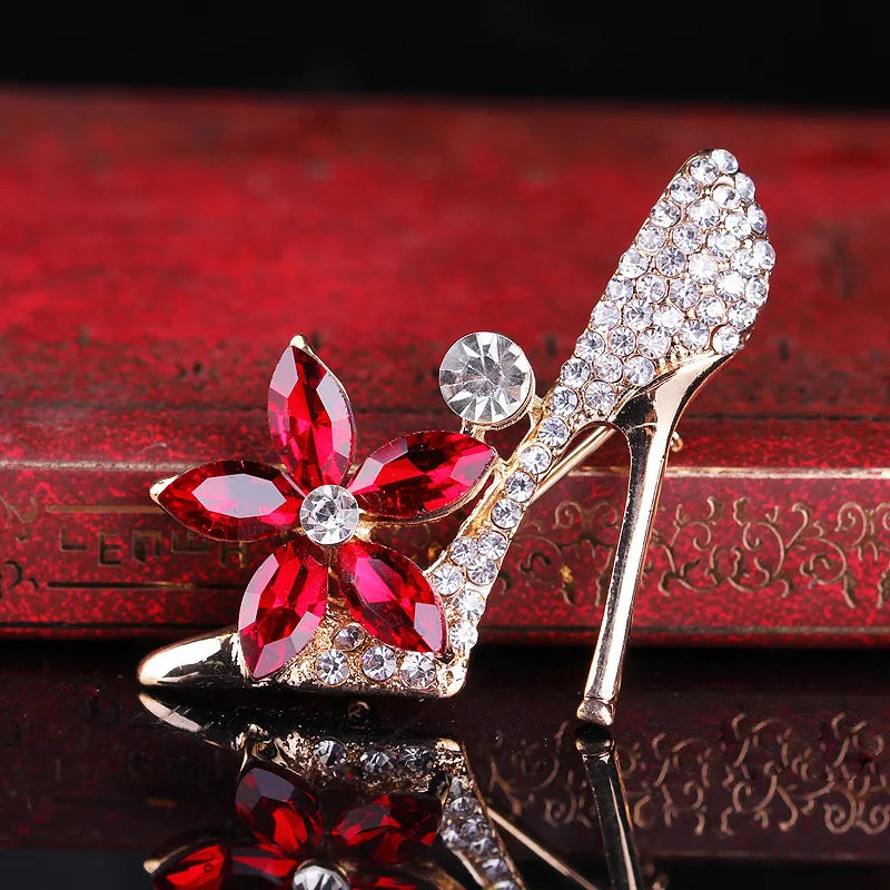 Fashion High Heel Alloy Plating Metal Artificial Rhinestones Women'S Brooches