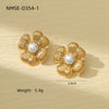 Fashion Highend Pearl Flower Stainless Steel 18K Gold Electroplated Women's Earrings Set
