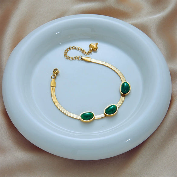Fashion Highend Retro Simple Emerald Titanium Steel Blade Chain Bracelet For Women With Electroplating