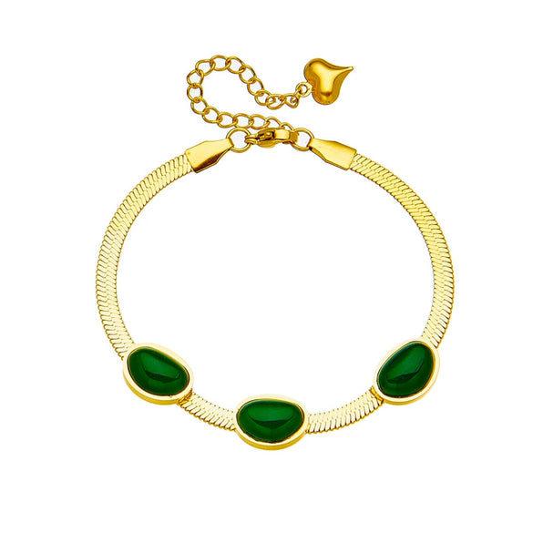 Fashion Highend Retro Simple Emerald Titanium Steel Blade Chain Bracelet For Women With Electroplating