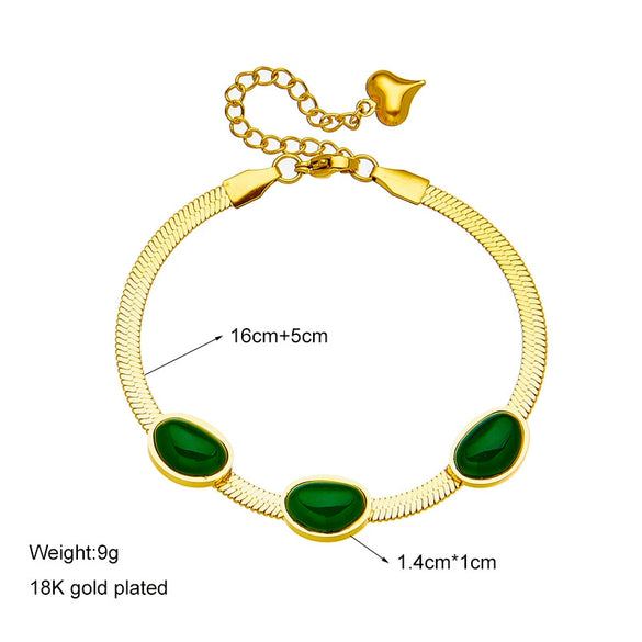 Fashion Highend Retro Simple Emerald Titanium Steel Blade Chain Bracelet For Women With Electroplating
