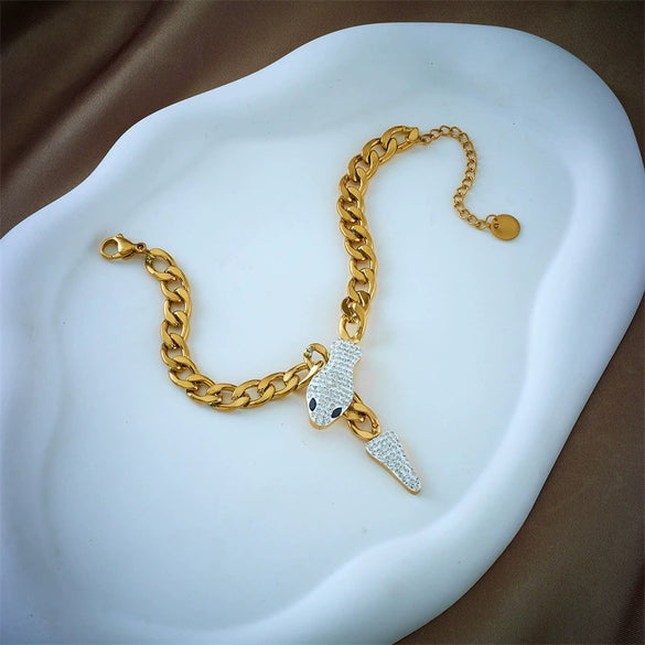 Fashion Highend Snake Head Tail Jewelry Bracelet Stainless Steel Animal Zodiac Electroplated For Women