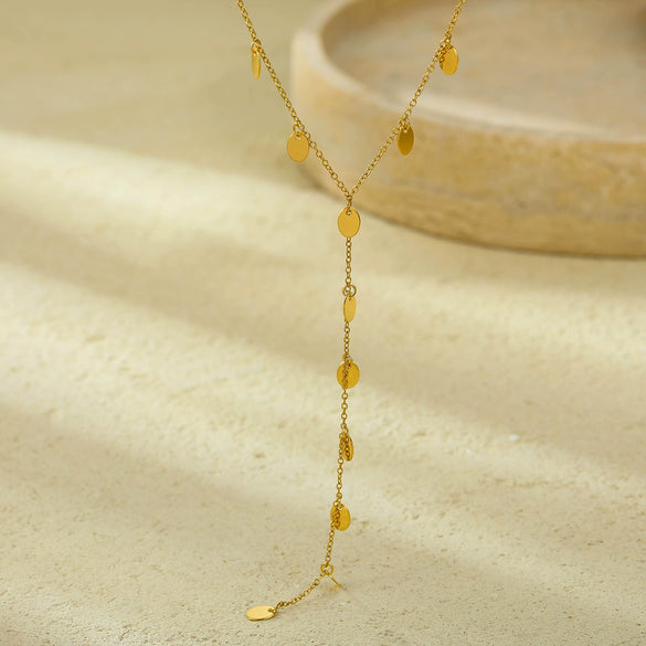 Fashion Highend Stainless Steel Long Tassel Dropshaped 18K Goldplated Women's Necklace