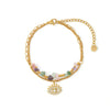 Fashion Highend Women's Stainless Steel And 18K Gold Bracelet With Zircon Inlaid Eyes Natural Stone Beads And Electroplating Treatment