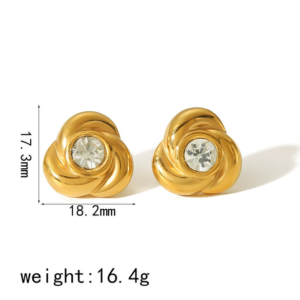 Fashion Highgrade Stainless Steel Flower Pattern Earrings With Diamond Design And Rose Gold Inlaid Zircon