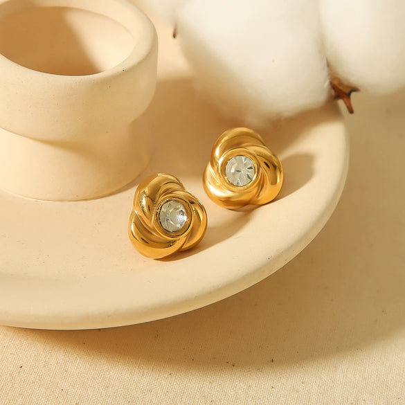 Fashion Highgrade Stainless Steel Flower Pattern Earrings With Diamond Design And Rose Gold Inlaid Zircon