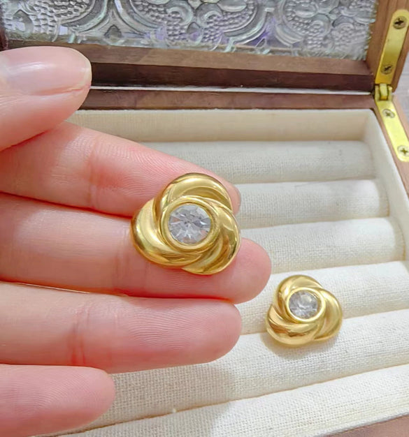 Fashion Highgrade Stainless Steel Flower Pattern Earrings With Diamond Design And Rose Gold Inlaid Zircon