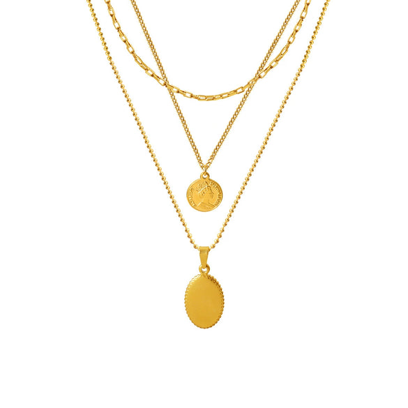Fashion Hip Hop Double Chain Necklace With Geometric Queen Portrait Round Oval Pendant Electroplated Titanium Steel Jewelry For Women