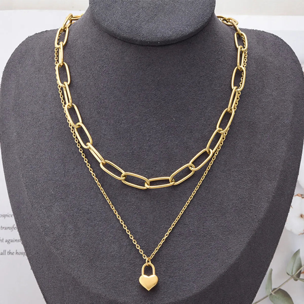 Fashion Hip-hop Heart-shaped Titanium Steel Thick Chain Double-layer Clavicle Chain