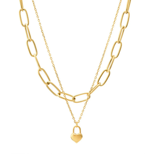 Fashion Hip-hop Heart-shaped Titanium Steel Thick Chain Double-layer Clavicle Chain