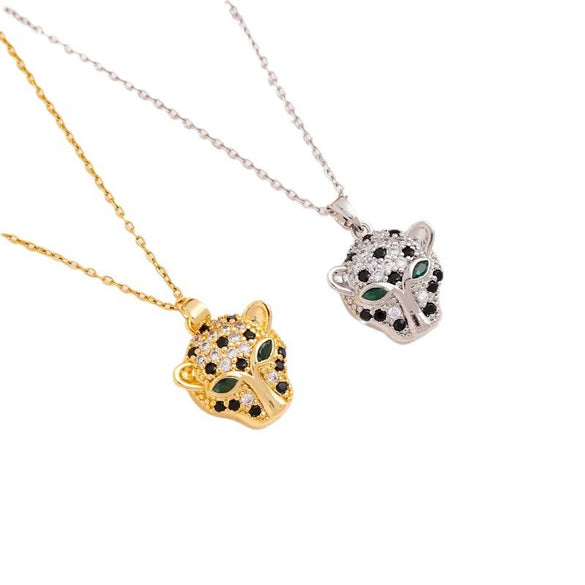 Fashion Hiphop Leopard Head Titanium Steel Oshaped Chain Necklace With Mixed Gemstone Inlay Pendant Electroplated Geometric Design Unisex