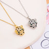 Fashion Hiphop Leopard Head Titanium Steel Oshaped Chain Necklace With Mixed Gemstone Inlay Pendant Electroplated Geometric Design Unisex