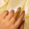 Fashion Hollow Asymmetric Blade Stainless Steel Ring With Twisted Line Cold Wind Personality Leaves Wave Geometric Pattern Electroplating For Women And Unisex