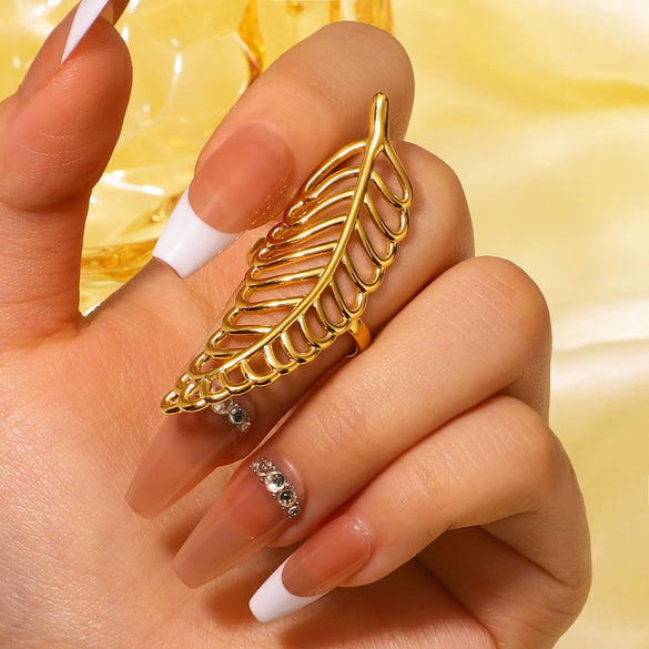 Fashion Hollow Asymmetric Blade Stainless Steel Ring With Twisted Line Cold Wind Personality Leaves Wave Geometric Pattern Electroplating For Women And Unisex