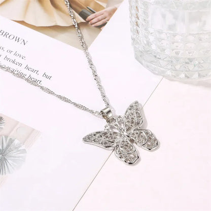 Fashion Hollow Double-Layer Metal Butterfly Pendant Necklace Sweater Chain Big Butterfly Necklace