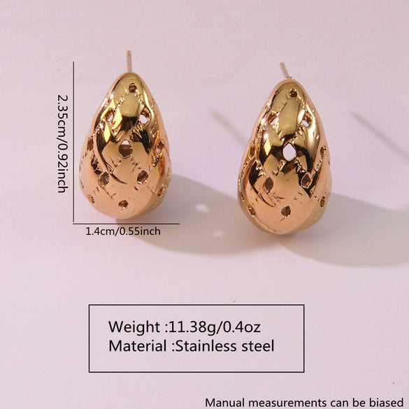 Fashion Hollow Dropshaped Stainless Steel Earrings Plated With Gold Minimalist Style
