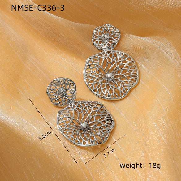Fashion Hollow Flower Titanium Steel And Stainless Steel Earrings Vacuum Plated With 18K Gold