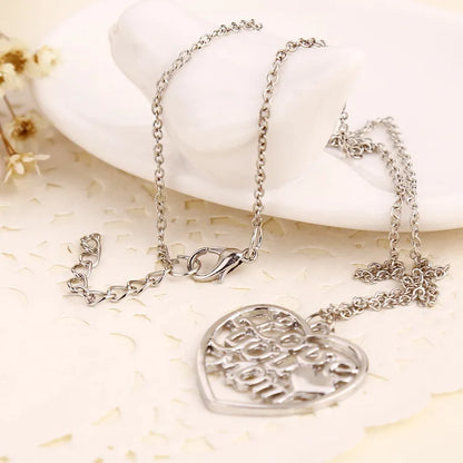 Fashion Hollow Heart Letters Love You Mom Pendant Alloy Necklace