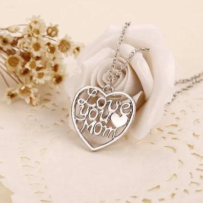 Fashion Hollow Heart Letters Love You Mom Pendant Alloy Necklace