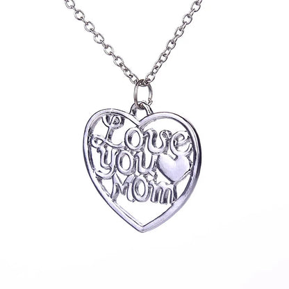 Fashion Hollow Heart Letters Love You Mom Pendant Alloy Necklace