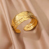 Fashion Hot Flower Stainless Steel Open Bracelet With Exaggerated Hollow Flower Leaves And Electroplating Treatment