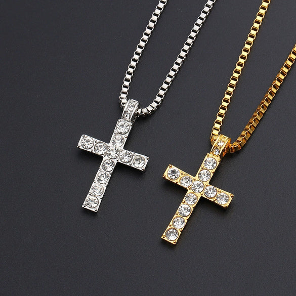 Fashion Hot Gold Plated Diamond Cross Necklace Personality Cross Jewelry Wholesale Factory Price Direct Sales