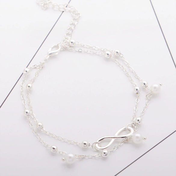 Fashion Hotselling Pearl 8Character Ankle Jewelry Handmade Beaded Doublelayer Bracelet Allmatch Jewelry