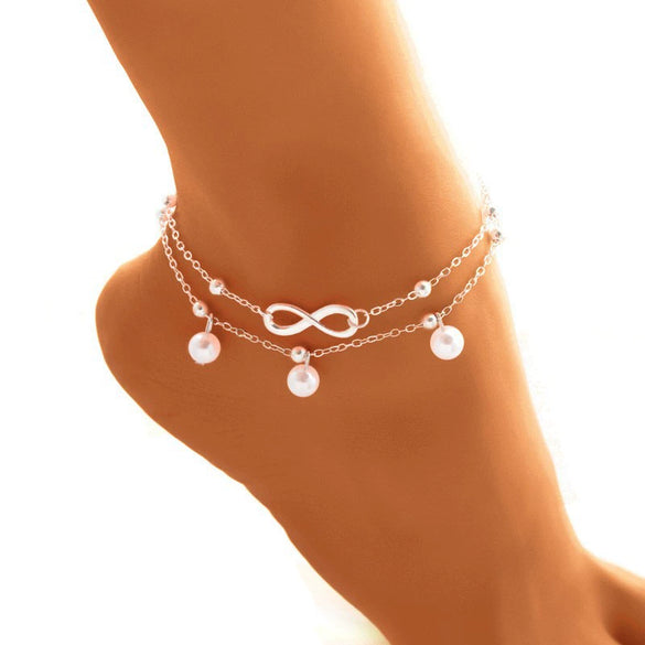 Fashion Hotselling Pearl 8Character Ankle Jewelry Handmade Beaded Doublelayer Bracelet Allmatch Jewelry