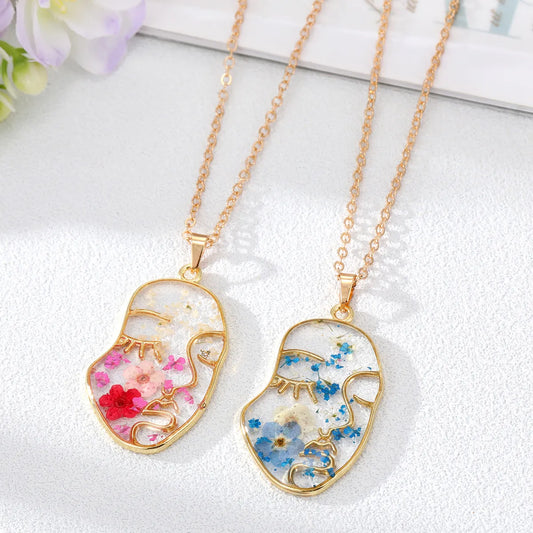 Fashion Human Face Alloy Epoxy Pendant Necklace 1 Piece