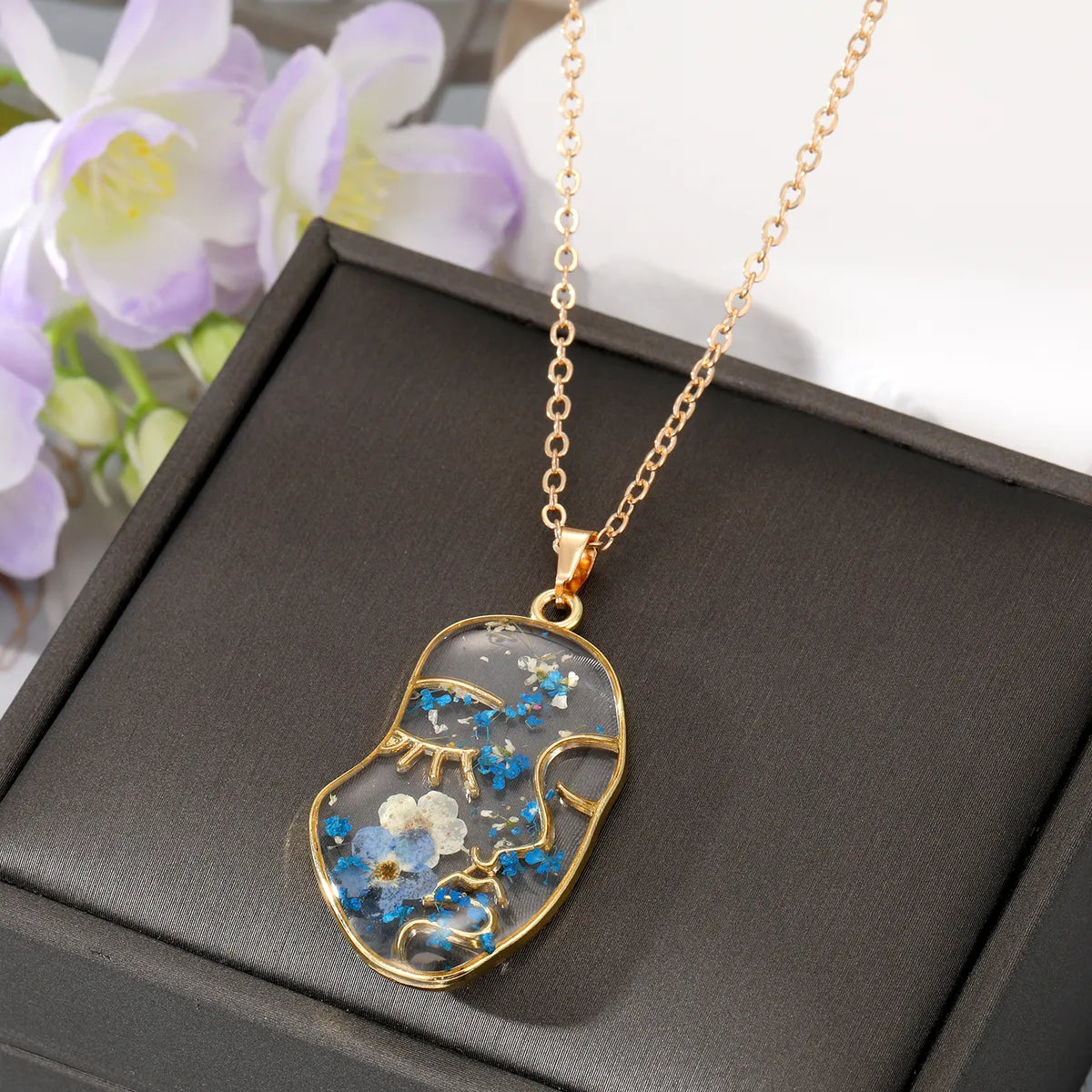 Fashion Human Face Alloy Epoxy Pendant Necklace 1 Piece