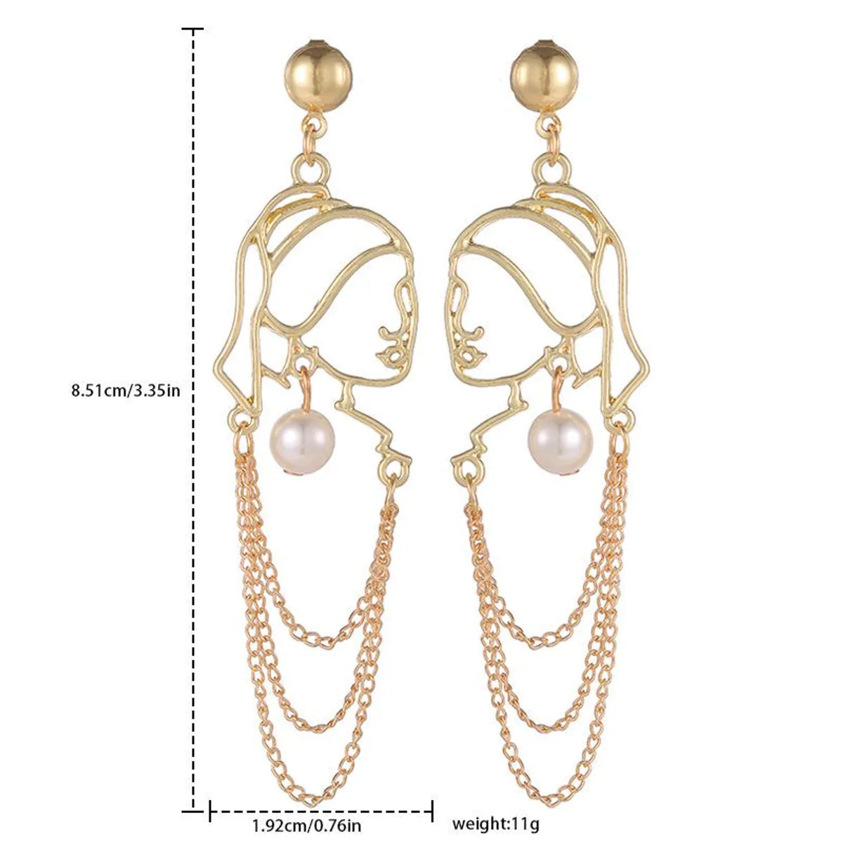 Fashion Human Face Alloy Pearl Hollow Out Women'S Drop Earrings 1 Pair