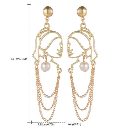 Fashion Human Face Alloy Pearl Hollow Out Women'S Drop Earrings 1 Pair