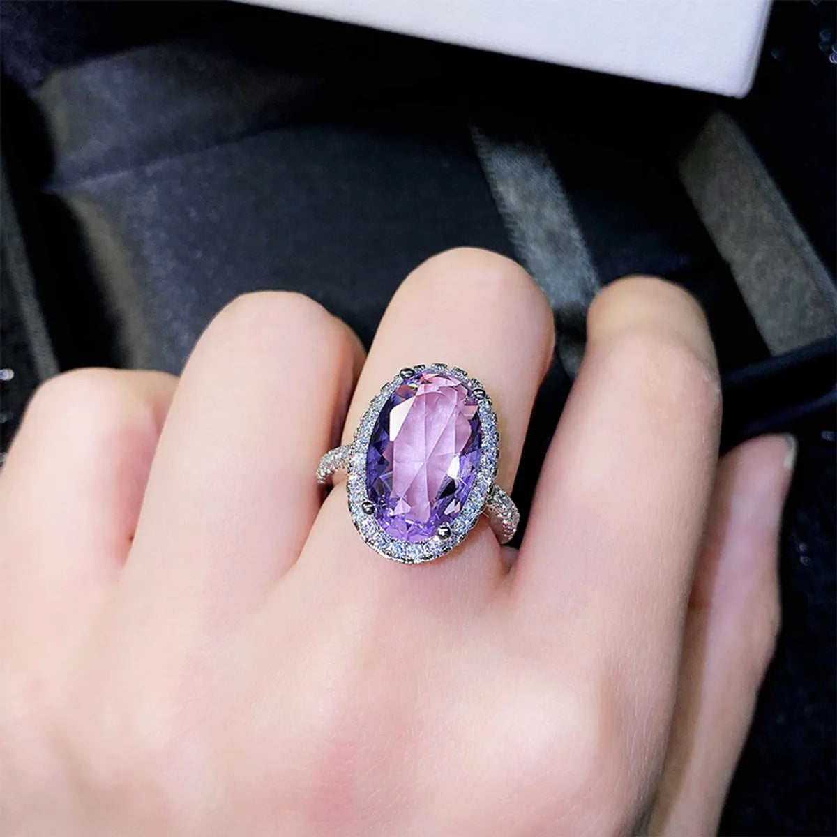 Fashion Imitation Amethyst Copper Micro-encrusted Large Zircon Ring Female