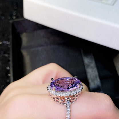 Fashion Imitation Amethyst Copper Micro-encrusted Large Zircon Ring Female