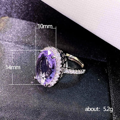 Fashion Imitation Amethyst Copper Micro-encrusted Large Zircon Ring Female