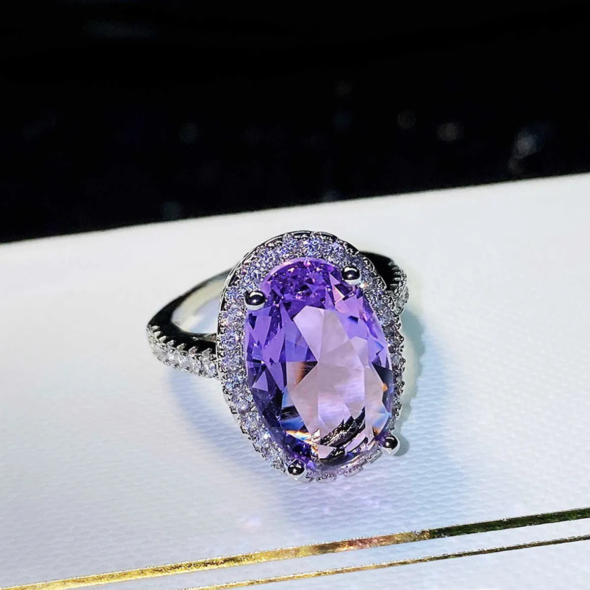 Fashion Imitation Amethyst Copper Micro-encrusted Large Zircon Ring Female