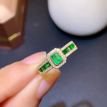 Fashion Imitation Colombian Emerald Ring Full Diamond Row Ring Opening Copper Ring