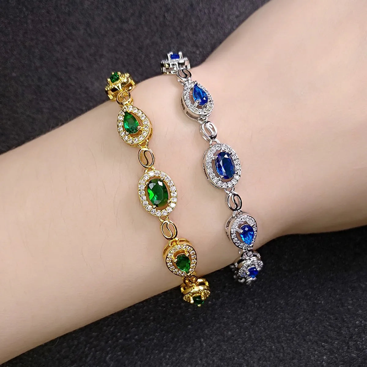 Fashion Imitation Emerald Platinum Plated Sapphire Copper Bracelet