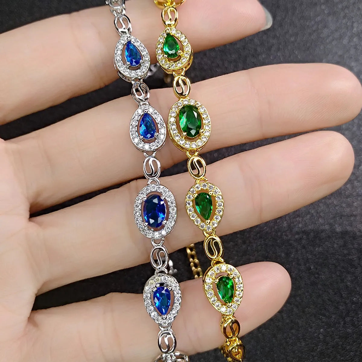 Fashion Imitation Emerald Platinum Plated Sapphire Copper Bracelet